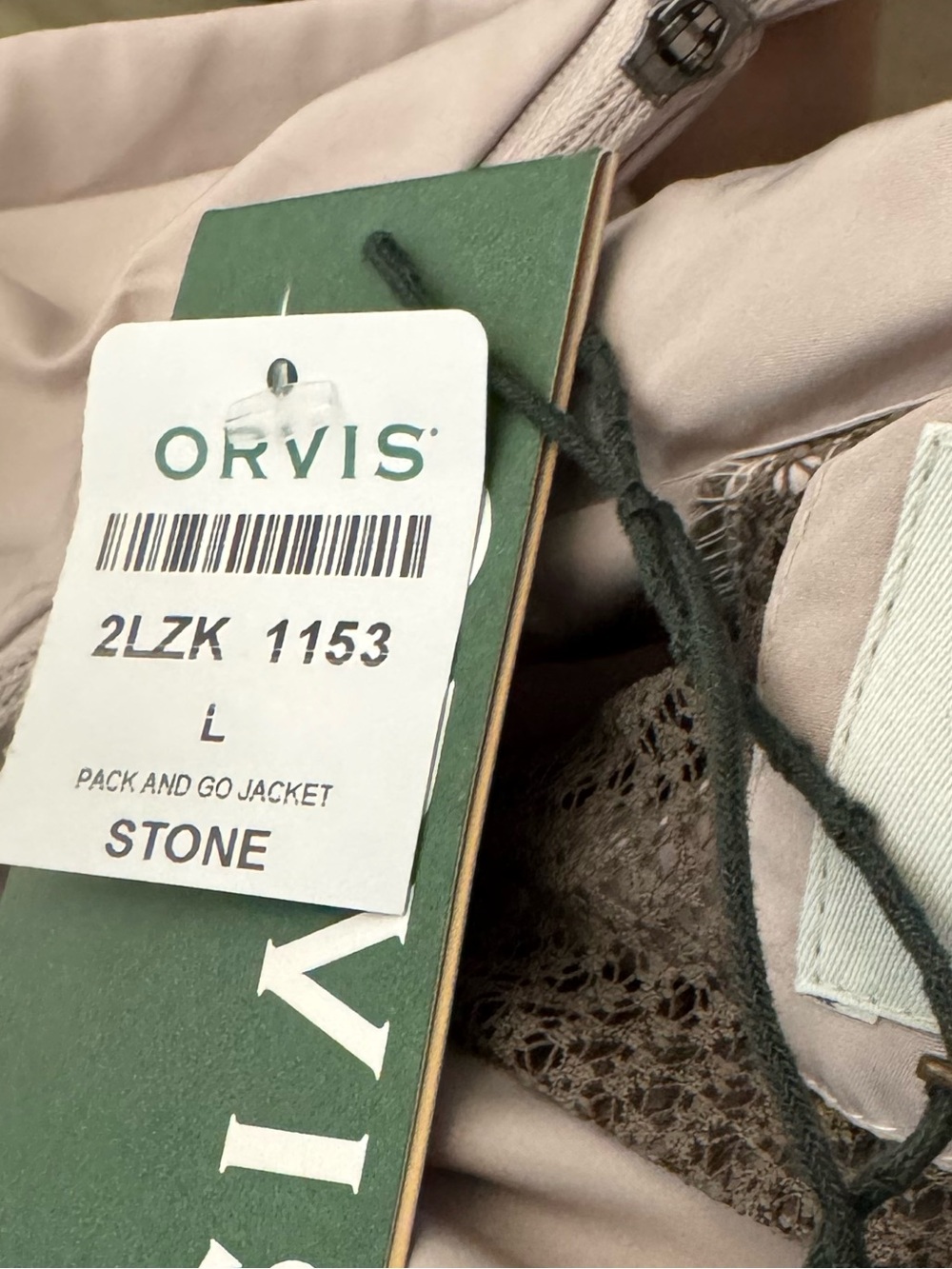 NWT Orvis Pack and Go Jacket Large Stone Travel Water Resistant Lightweight - Picture 7 of 8